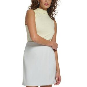 CALVIN KLEIN Petite Mock Neck Butter Yellow Sleeveless Top NWT